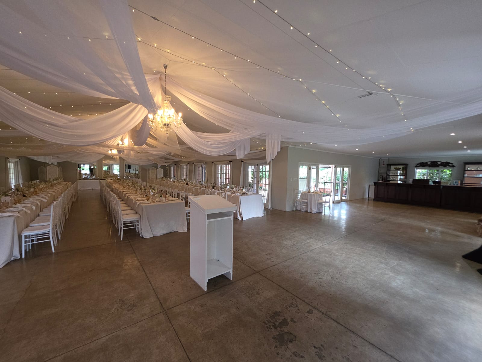Long banquet table wedding reception setup at Providence Country Weddings with stunning decor in Nottingham Road KZN