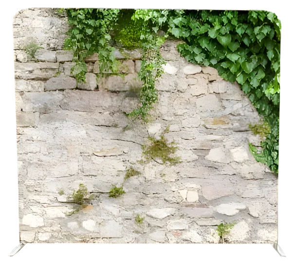 Stone wall photo booth backdrop with ivy for indoor wedding receptions in KZN Midlands