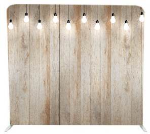 Rustic wood photo booth backdrop with hanging lights for indoor wedding events in KZN