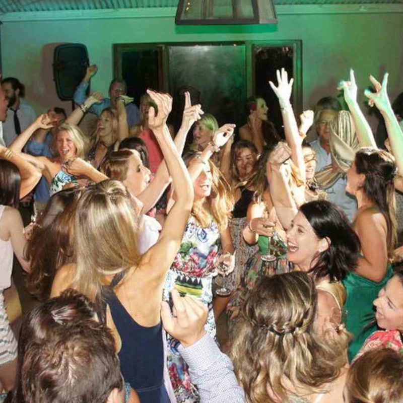 Wedding reception dance floor with DJ lighting and sound system setup in Nottingham Road